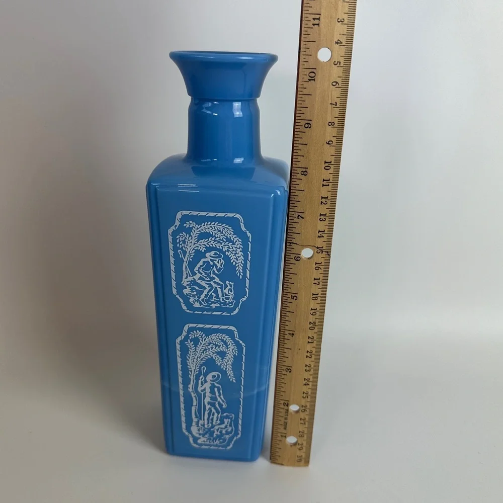 VTG Upcycled Vase 60s Jim Beam‎ Whiskey Decanter Blue and White Milk Glass Greek